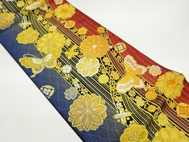 JAPANESE FUKURO OBI / PULP CLOTH / WOVEN FLOWER ARABESQUE
